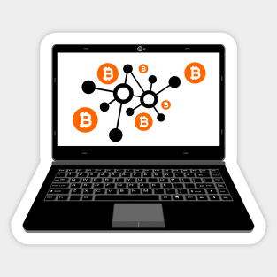 realistic laptop vector illustration display bitcoin digital assets network Sticker